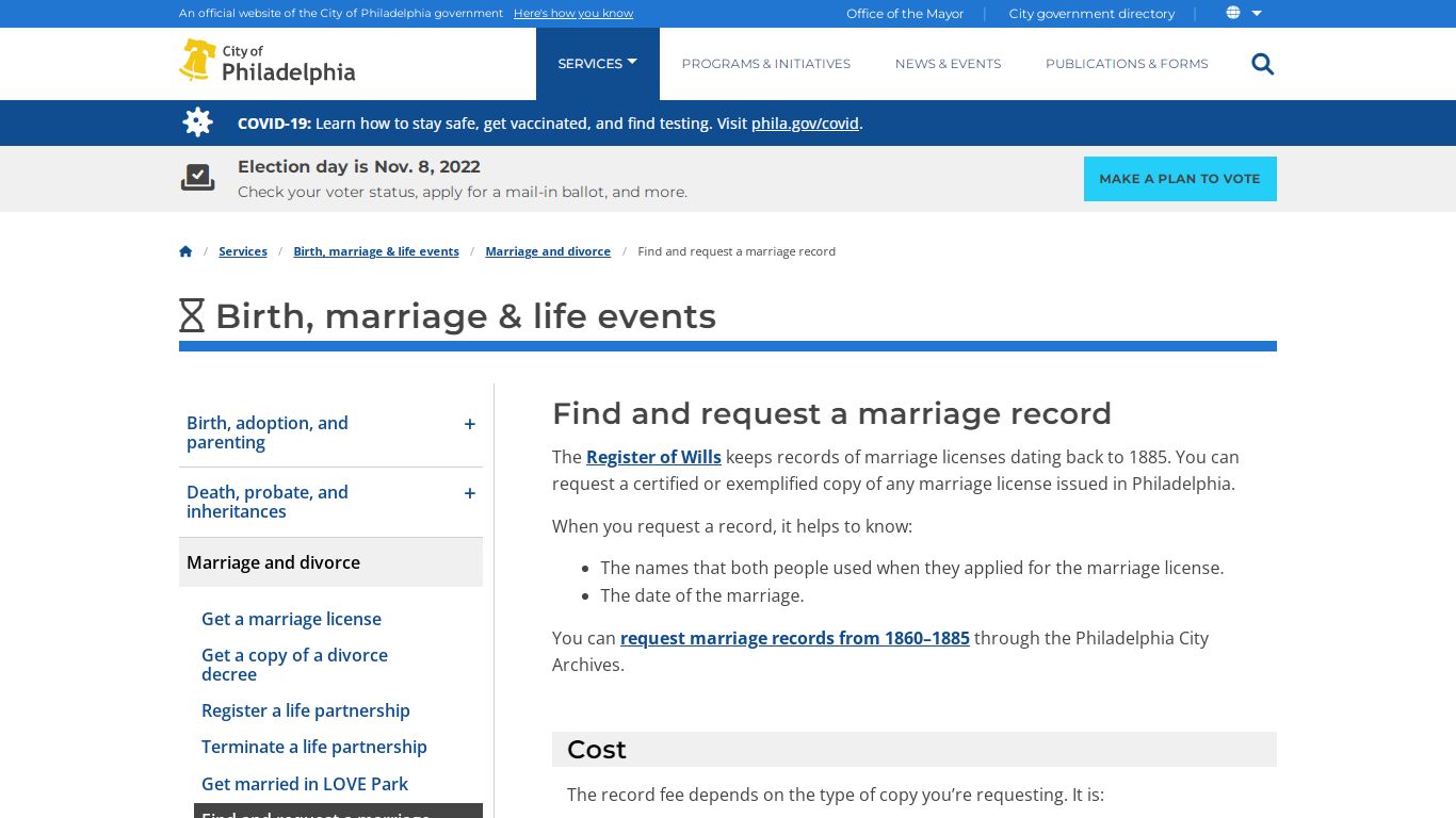 Find and request a marriage record - City of Philadelphia